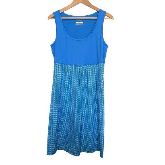 Columbia Omni Shade Active Dress Blue Polka Dot Stretch Sleeveless Size Small - Picture 1 of 5